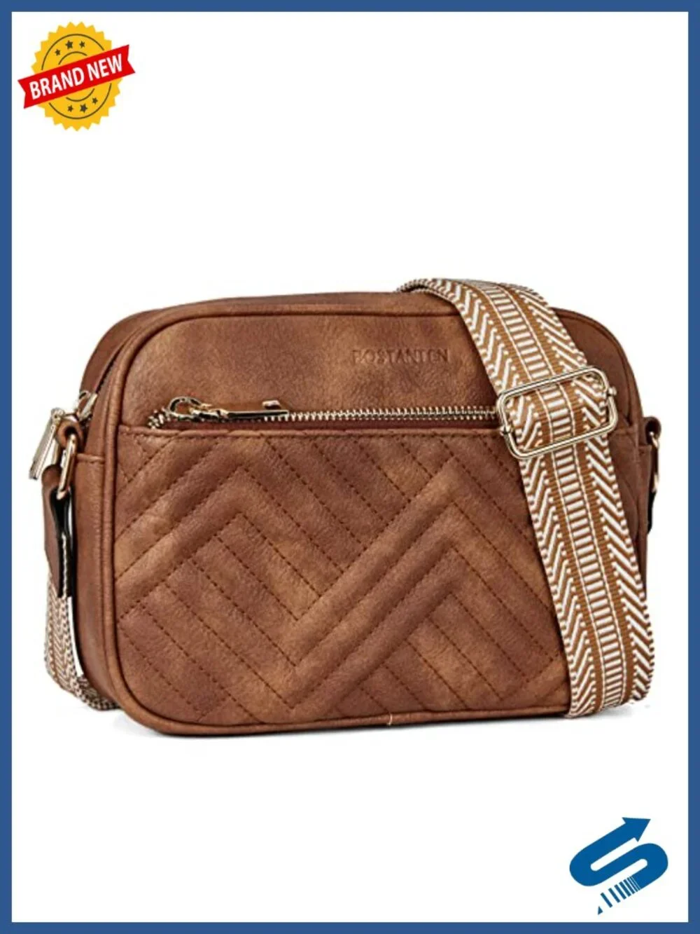 Quilted Vegan Leather Crossbody Bag with Wide Adjustable Strap